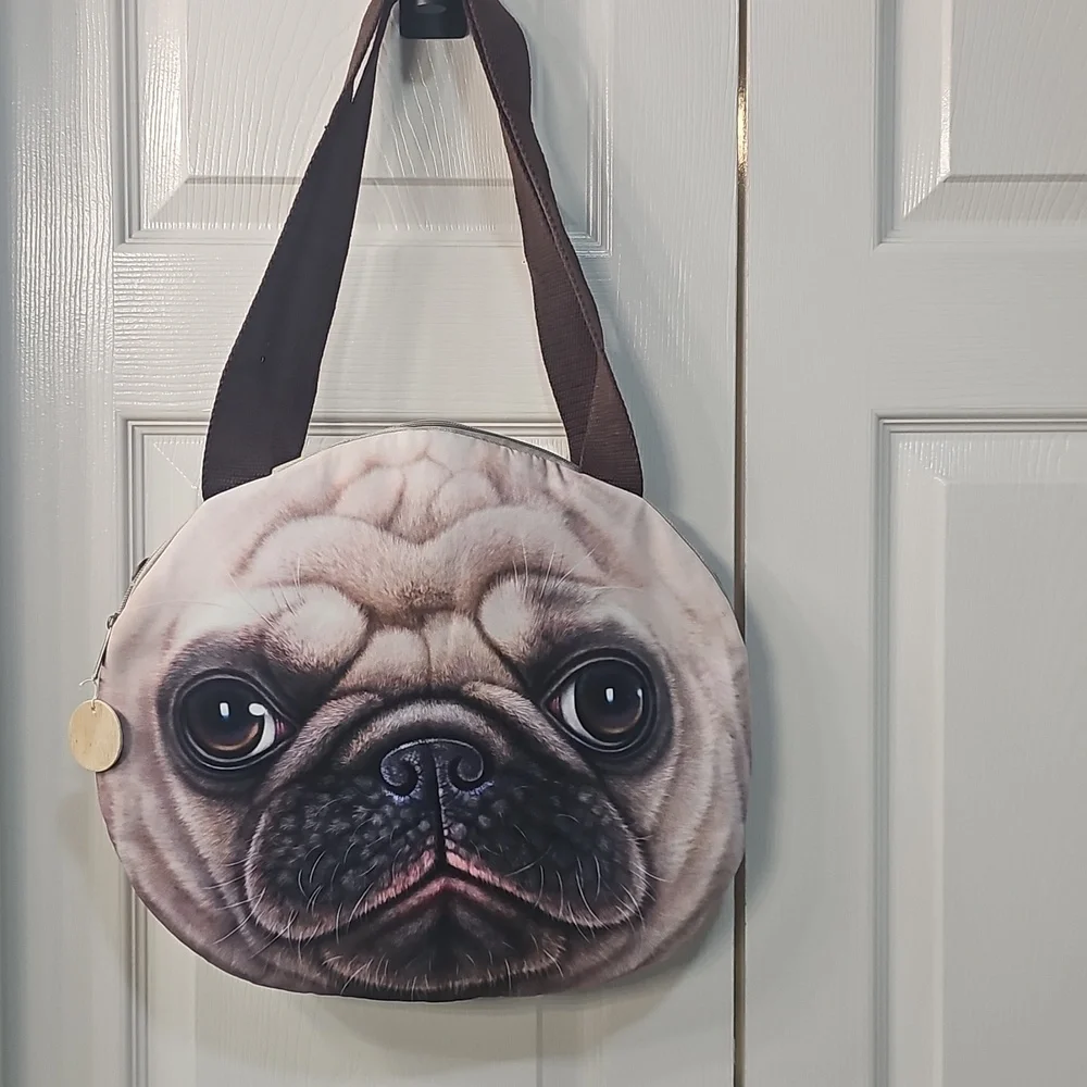 Large Cute Pug Face Dog Tote Bag Festival School Travel Unique Animal Print - Picture 2 of 9